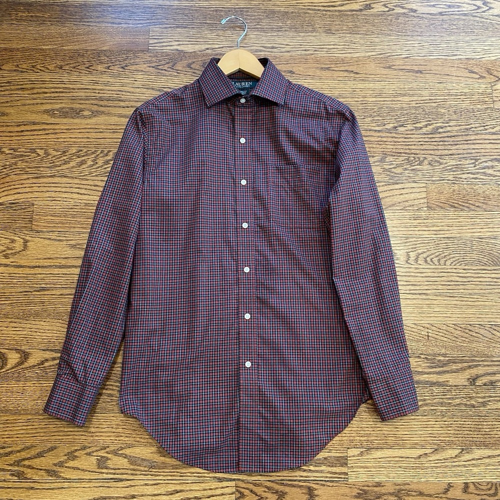 Lauren Ralph Lauren Women Shirt Size 15 32/33 Button Down Red Plaid Long‎ Sleeve